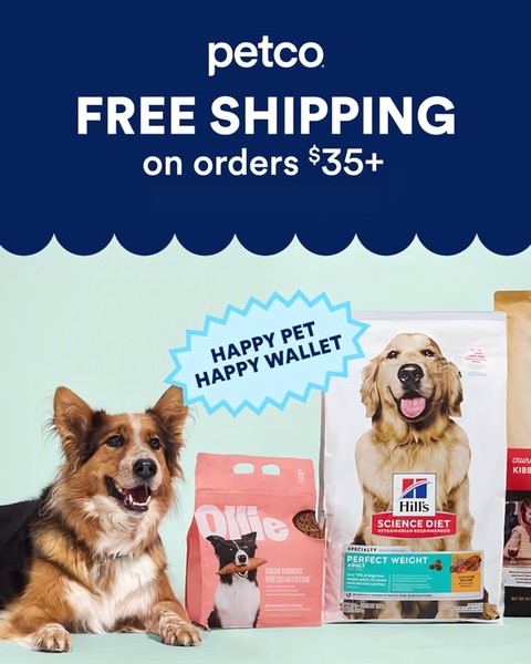 This ad creative highlights a clear free shipping offer alongside recognizable pet food products to drive purchase intent through value signaling.